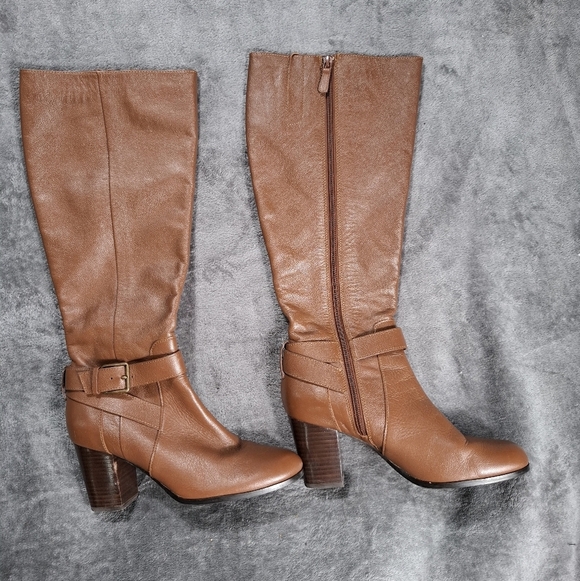 Cole Haan 'Hinckley Boot II' Knee High Sequoia Heel Brown Leather Size 8M - Picture 3 of 15